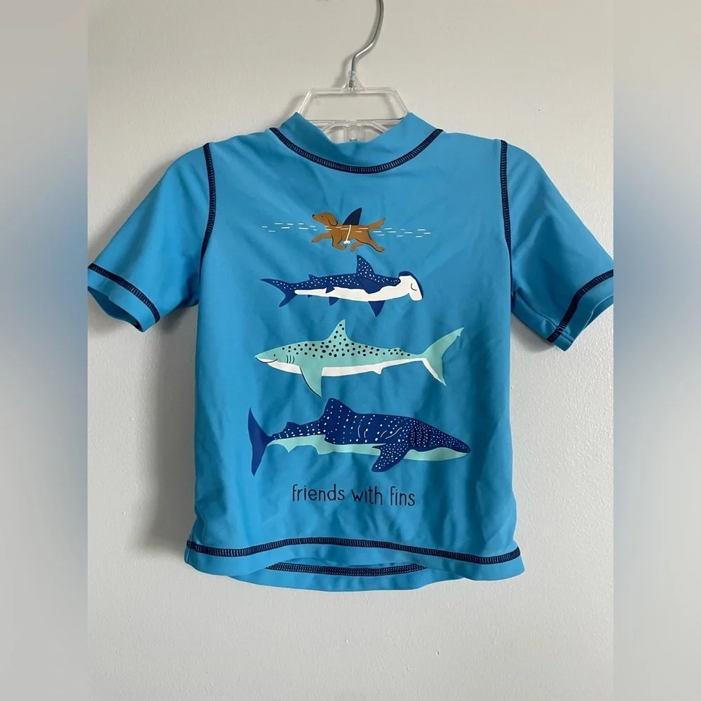 Carter's Blue Swim Rashguard shirt with Shark Design-friends with fins. Size 3T
